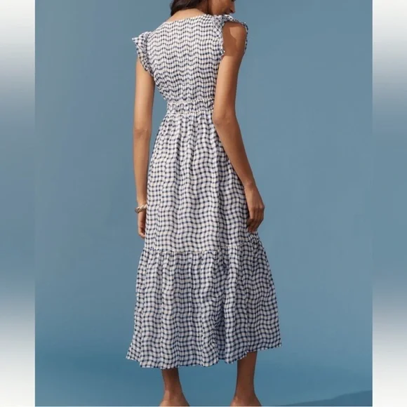 By Anthropologie The Peregrine MIDI Dress in Blue Gingham NWOT - Picture 3 of 8
